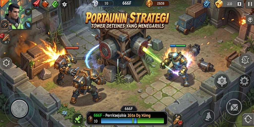 Tampilan gameplay menegangkan dengan strategi tower defense yang cerdas.