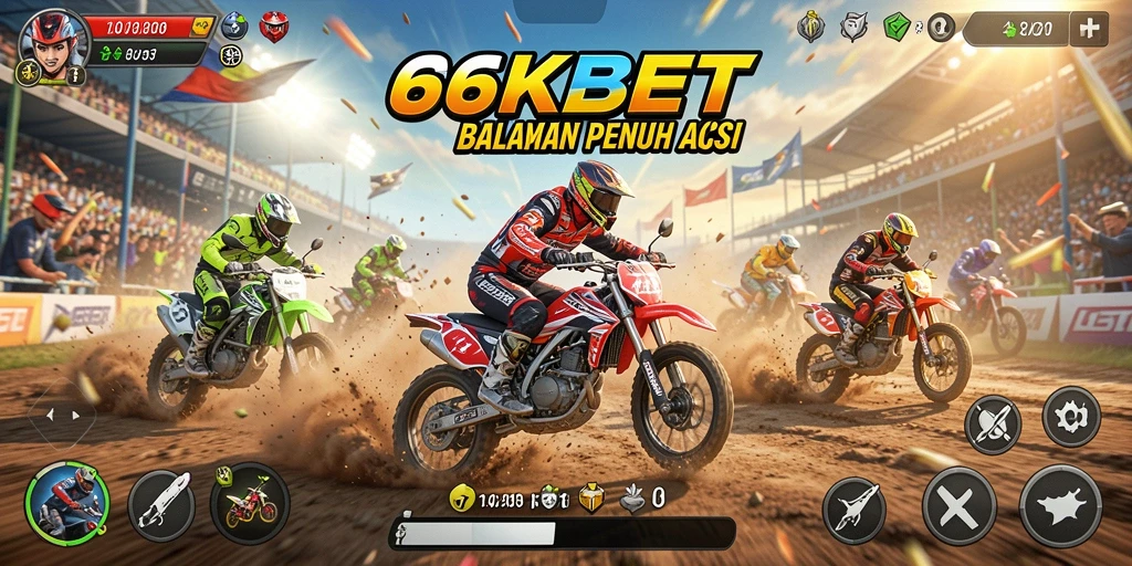 Tangkapan layar gameplay 66KBET dengan balapan motor yang seru.