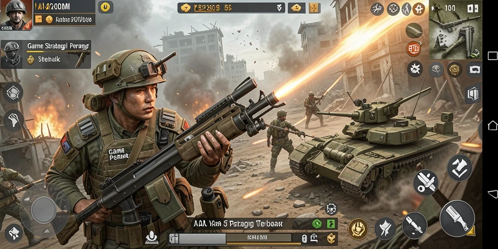 Gameplay A200M dengan strategi dan pertempuran yang intens.