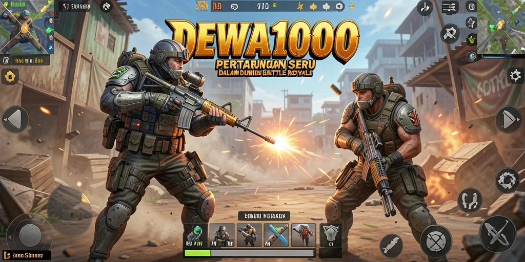 Tangkapan layar gameplay <strong>DEWA1000</strong> menampilkan aksi pertarungan intens di medan perang.