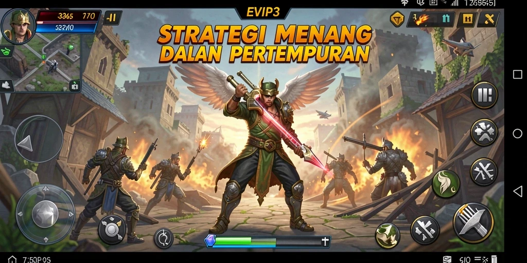 Screenshot utama EVIP3 menampilkan aksi pertempuran strategis yang mendebarkan.