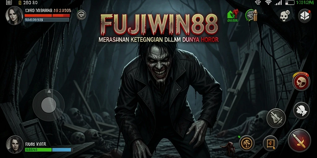 Screenshot gameplay FUJIWIN88 yang menampilkan suasana horror yang mencekam.