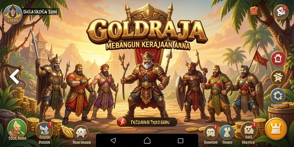 Tangkapan layar utama GOLDRAJA menampilkan gameplay membangun kerajaan.