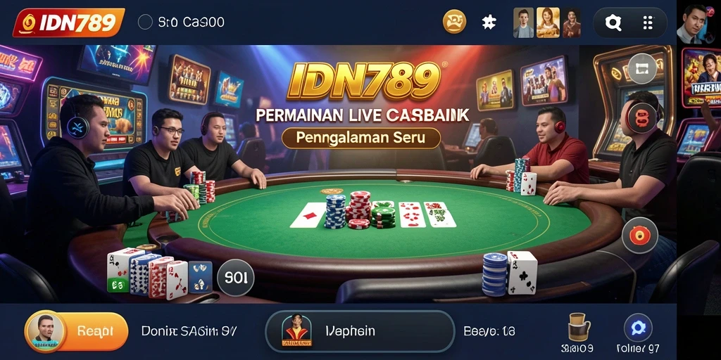 Tampilan aplikasi IDN789 dengan dealer langsung dalam permainan Live Casino.