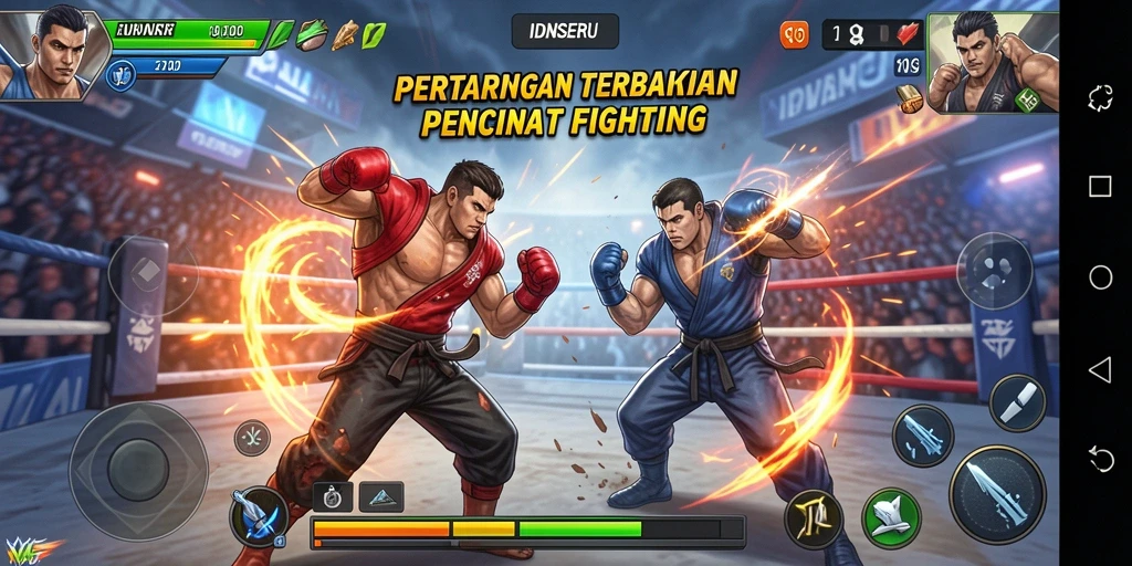 Tangkapan layar IDNSERU menunjukkan aksi pertarungan yang intens dan mendebarkan.