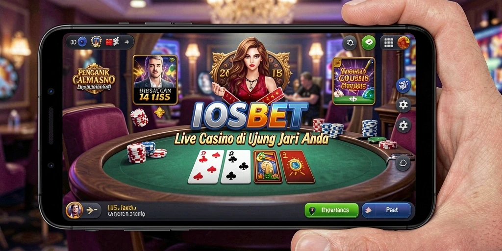 Screenshot utama IOSBET menampilkan dealer dan permainan Live Casino yang mendebarkan.
