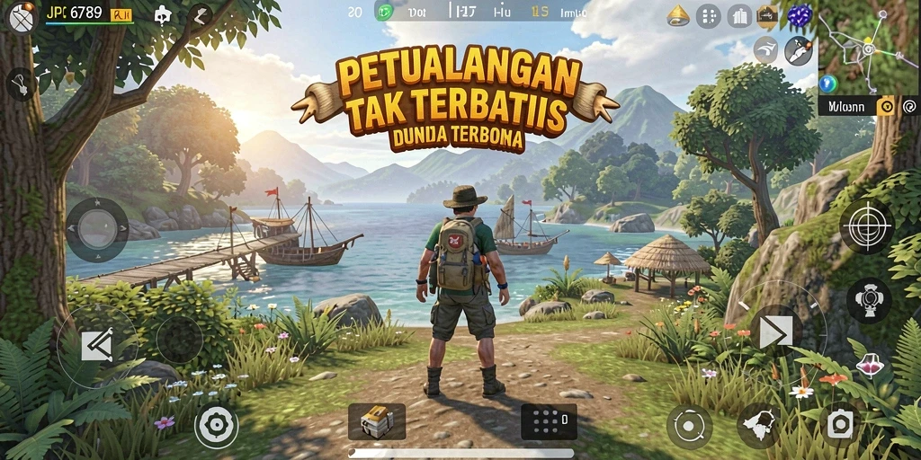 Tangkapan layar menunjukkan pengalaman eksplorasi dalam dunia terbuka JP6789.
