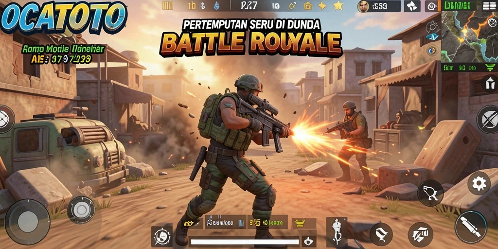 Tangkapan layar utama OCATOTO menampilkan momen intens dalam Battle Royale.