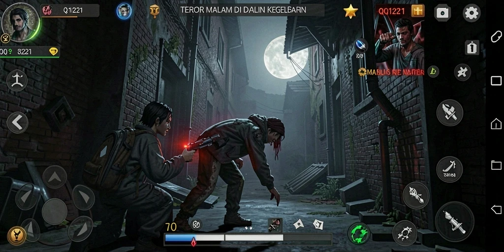 Screenshot gameplay menunjukkan kegelapan dan ketegangan di QQ1221.