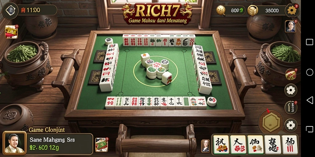 Screenshot gameplay RICH7 menampilkan tingkat kesulitan Mahjong yang menantang.