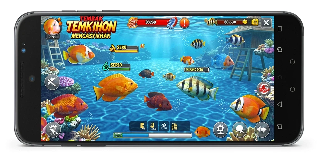 Gameplay menarik menembak ikan berwarna-warni di RP55.