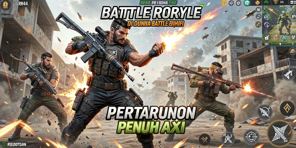 Tangkapan layar gameplay RR44 menampilkan aksi seru di arena Battle Royale.