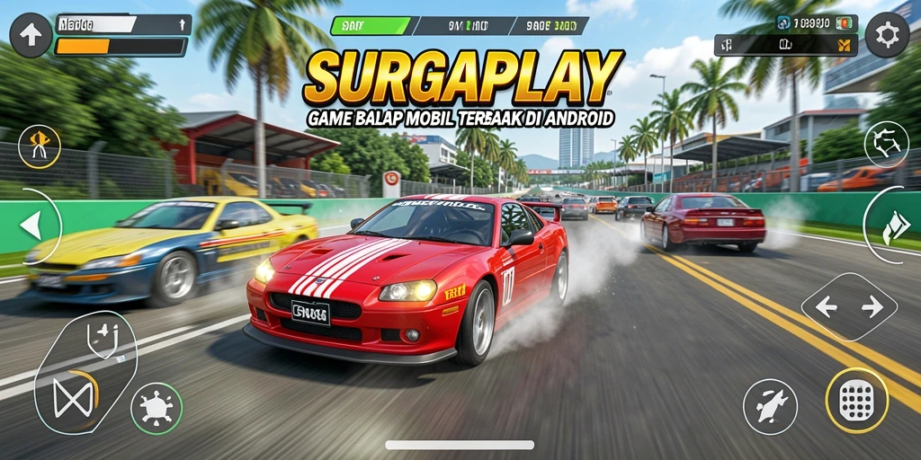 Screenshot gameplay SURGAPLAY yang penuh aksi balap menantang.